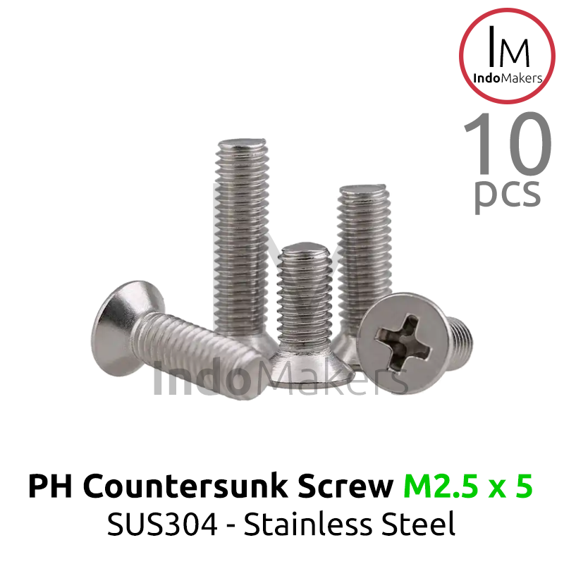 DIN965 Baut PH / JF Countersunk / Plus / Verseng / Stainless M2.5x5 Isi 10pcs - Image 3
