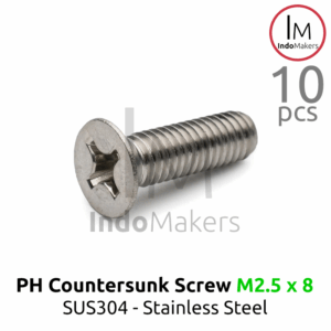 DIN965 Baut PH / JF Countersunk / Plus / Verseng / Stainless M2.5x8 Isi 10pcs