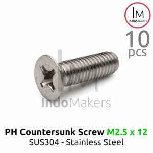 DIN965 Baut PH / JF Countersunk / Plus / Verseng / Stainless M2.5x12 Isi 10pcs