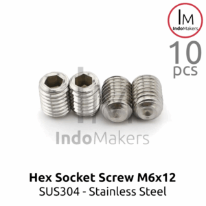 Hex Socket Grub Screw / Baut Tanam Stainless M6 x 12mm Isi 10pcs