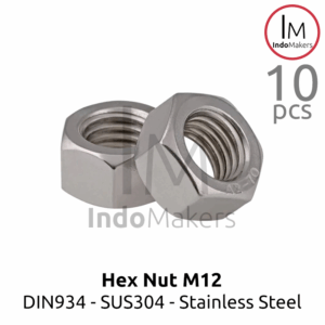 DIN934 Hexagon Nut / Mur Hexa Stainless Steel SUS304 M12 / Kunci 19 Isi 10pcs