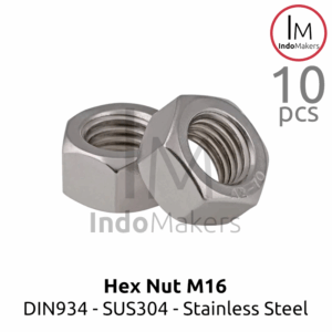 DIN934 Hexagon Nut / Mur Hexa Stainless Steel SUS304 M16 / Kunci 24 Isi 10pcs