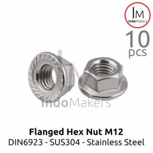 DIN6923 Flanged Hex Nut / Mur Flange Hexa Stainless Steel SUS304 M12 / Kunci 18 Isi 10pcs