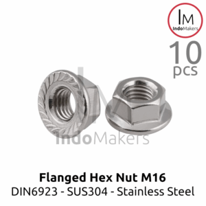 DIN6923 Flanged Hex Nut / Mur Flange Hexa Stainless Steel SUS304 M16 / Kunci 24 Isi 10pcs