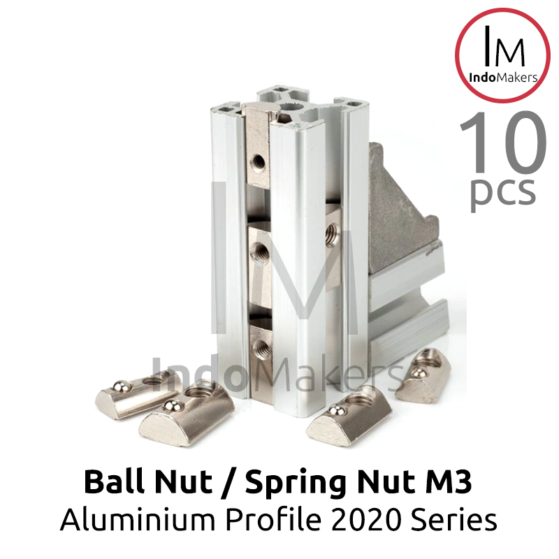 Ball Nut / Spring Nut sliding M3 Aluminium Profile 2020 Series Isi 10pcs - Image 4