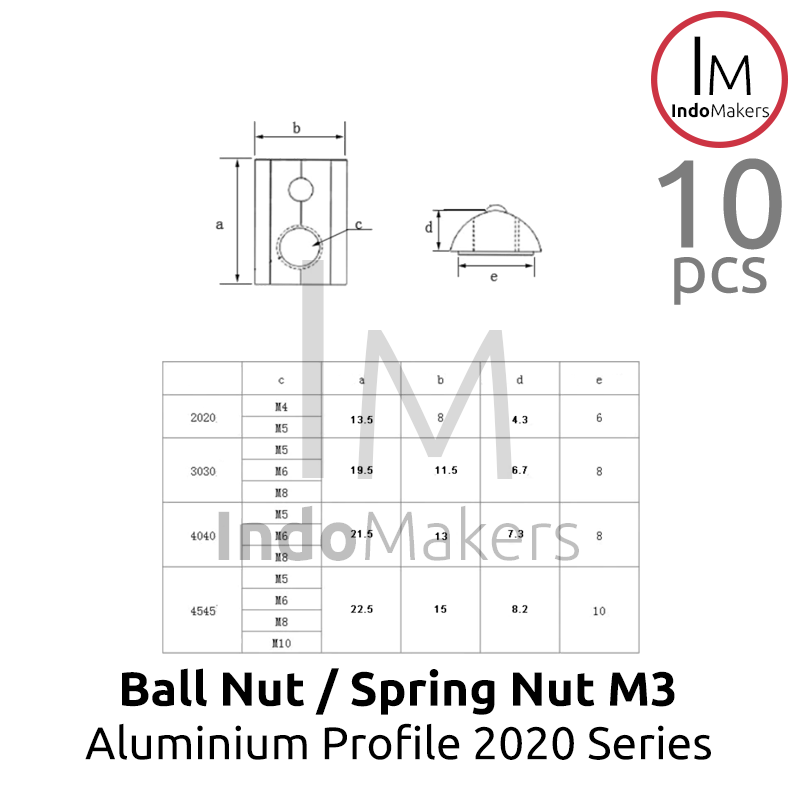 Ball Nut / Spring Nut sliding M3 Aluminium Profile 2020 Series Isi 10pcs - Image 5