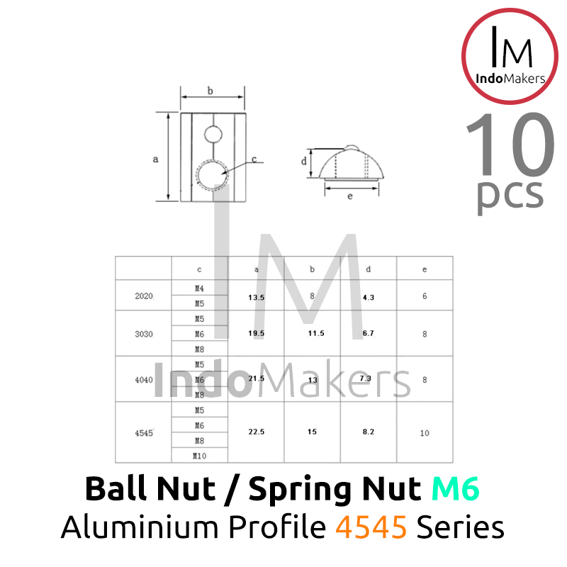 Ball Nut / Spring Nut sliding M6 Aluminium Profile 4545 Series Isi 10pcs - Image 5