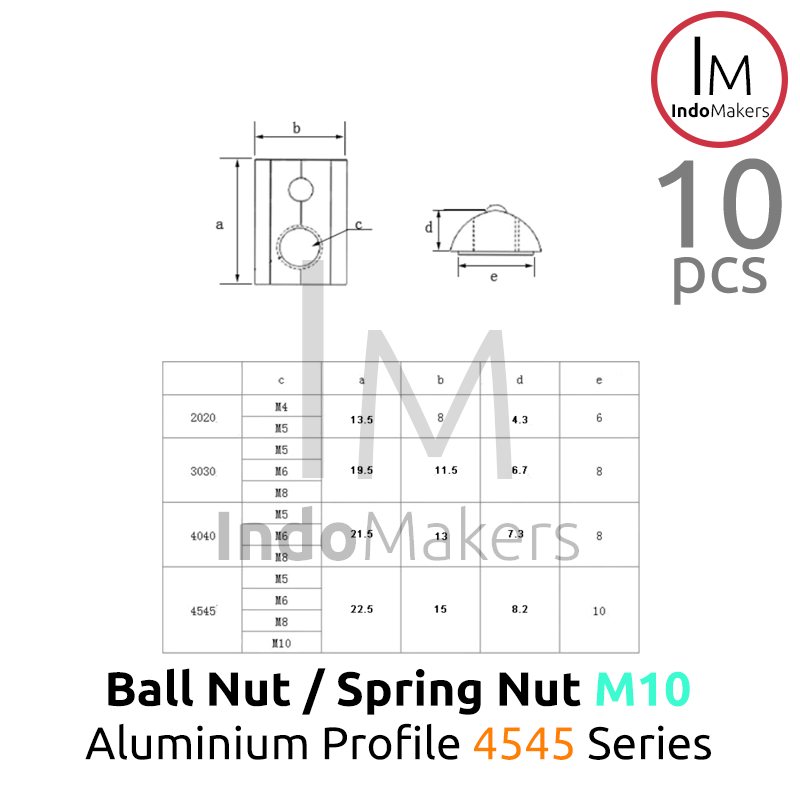 Ball Nut / Spring Nut sliding M10 Aluminium Profile 4545 Series Isi 10pcs - Image 5
