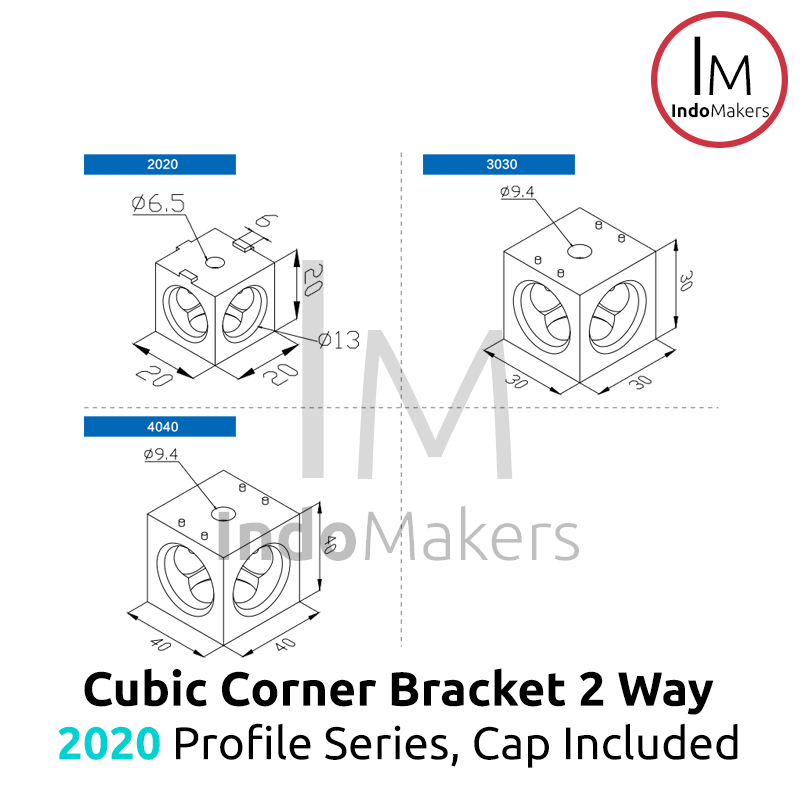 Aluminium Profile Cubic / Cube Corner Bracket With Cap 2020 Silver 2 Ways - Image 6