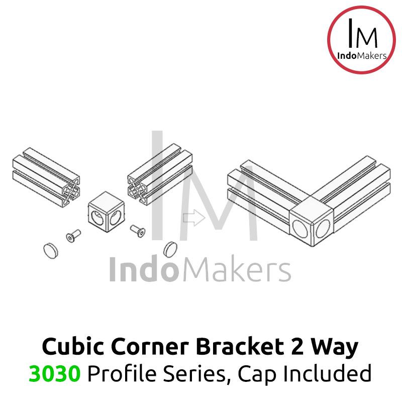 Aluminium Profile Cubic / Cube Corner Bracket With Cap 3030 Silver 2 Ways - Image 3