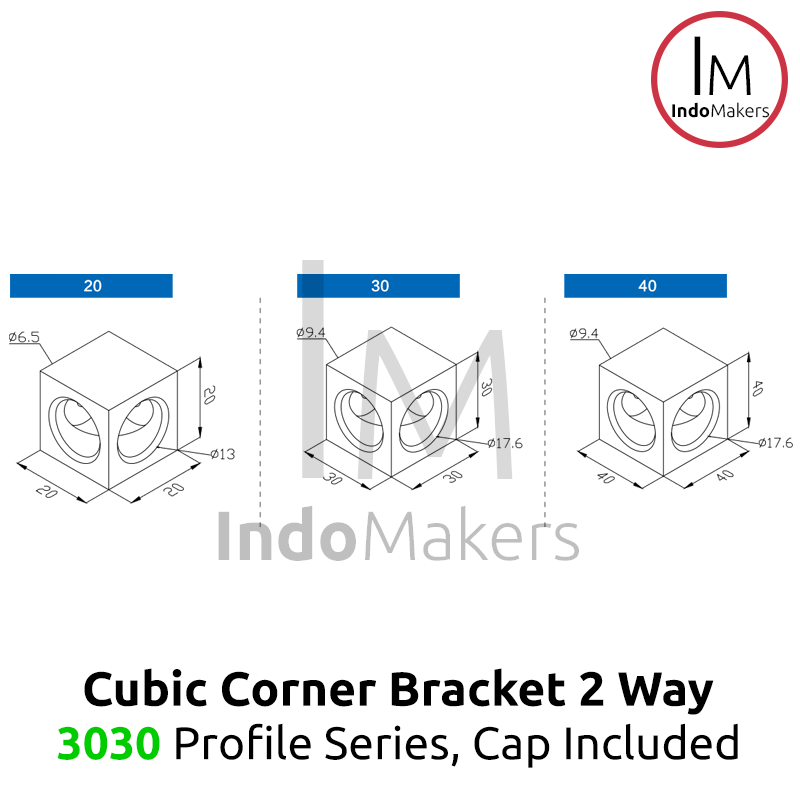 Aluminium Profile Cubic / Cube Corner Bracket With Cap 3030 Silver 2 Ways - Image 5