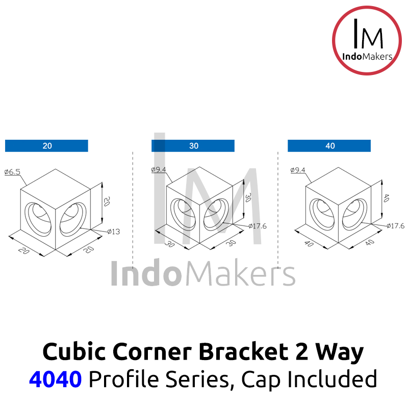 Aluminium Profile Cubic / Cube Corner Bracket With Cap 4040 Silver 2 Ways - Image 5