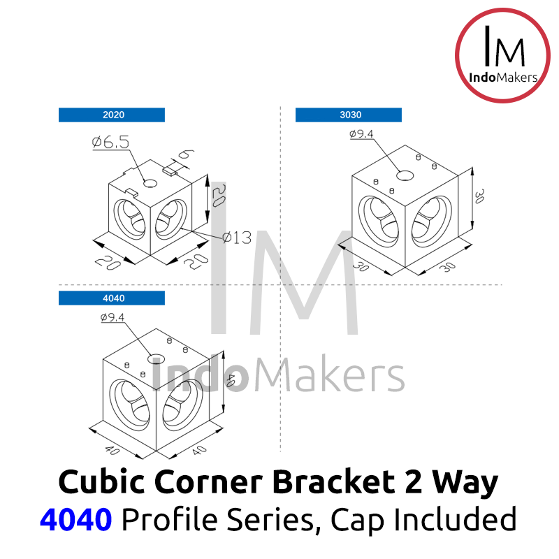 Aluminium Profile Cubic / Cube Corner Bracket With Cap 4040 Silver 2 Ways - Image 6