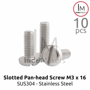 Slotted Panhead Screw / Baut Minus Stainless Steel M3 x 16 Isi 10 pcs