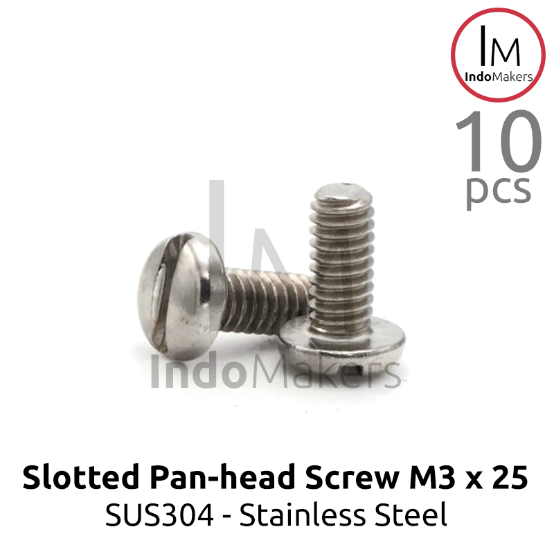 Slotted Panhead Screw / Baut Minus Stainless Steel M3 x 25 Isi 10 pcs - Image 2