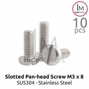 Slotted Panhead Screw / Baut Minus Stainless Steel M3 x 8 Isi 10 pcs