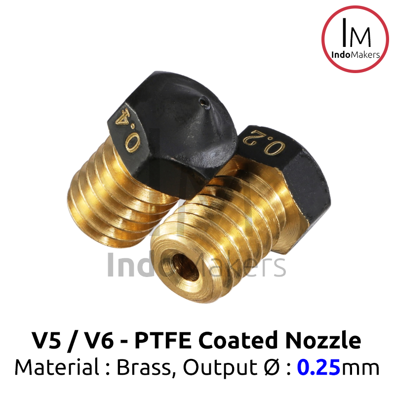 PTFE Teflon Coated V6 Brass 3D Printer Nozzle 0.25mm 1.75mm Filament