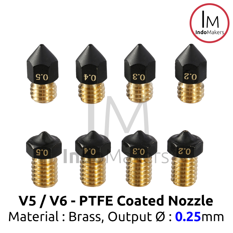 PTFE Teflon Coated V6 Brass 3D Printer Nozzle 0.25mm 1.75mm Filament - Image 2
