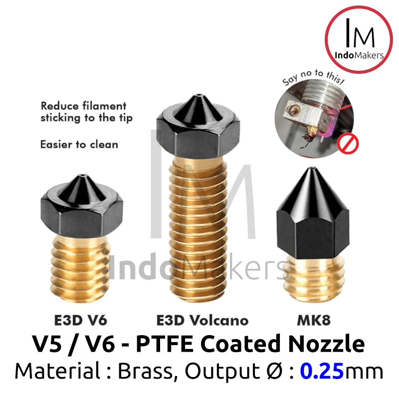 PTFE Teflon Coated V6 Brass 3D Printer Nozzle 0.25mm 1.75mm Filament - Image 3