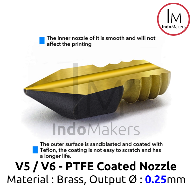 PTFE Teflon Coated V6 Brass 3D Printer Nozzle 0.25mm 1.75mm Filament - Image 5