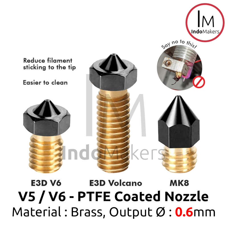 PTFE Teflon Coated V6 Brass 3D Printer Nozzle 0.6mm 1.75mm Filament - Image 3