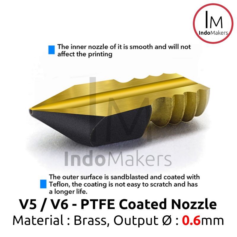 PTFE Teflon Coated V6 Brass 3D Printer Nozzle 0.6mm 1.75mm Filament - Image 5